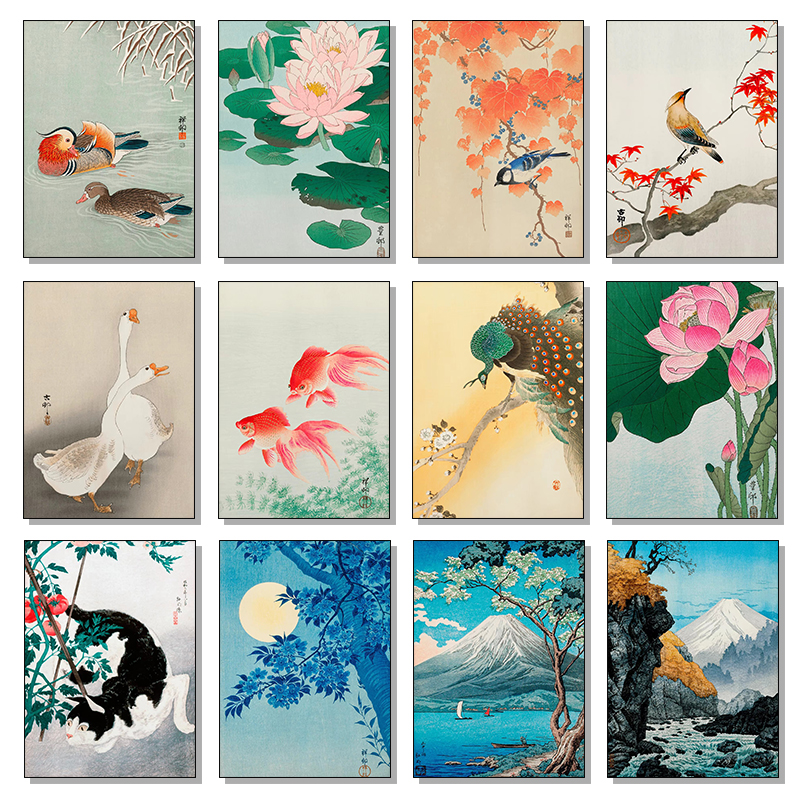 Flower Wall Panel - Retro Japanese Flowers Cat Dogs Frog