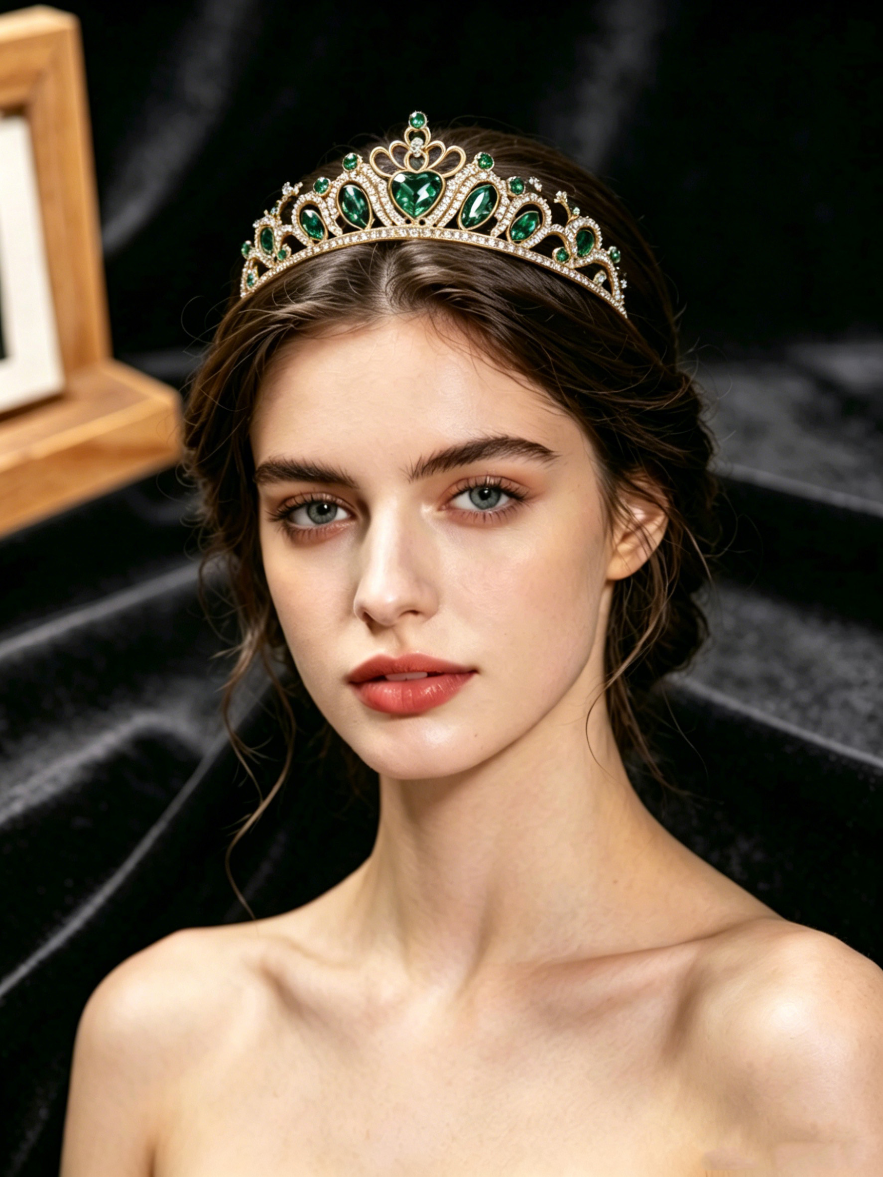 Event Party - Retro Heart-Shaped Emerald Green Rhinestone Crown