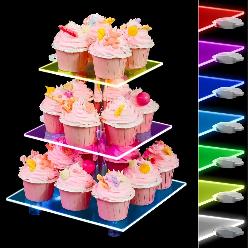 Cupcake Stand Tier - 3-Tier Acrylic Cupcake Tower with Rechargeable