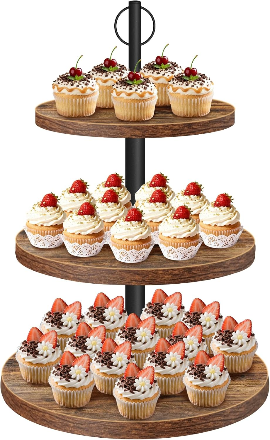 Cupcake Stand Tier - 3-Tier Rustic Wood Cupcake Stand for