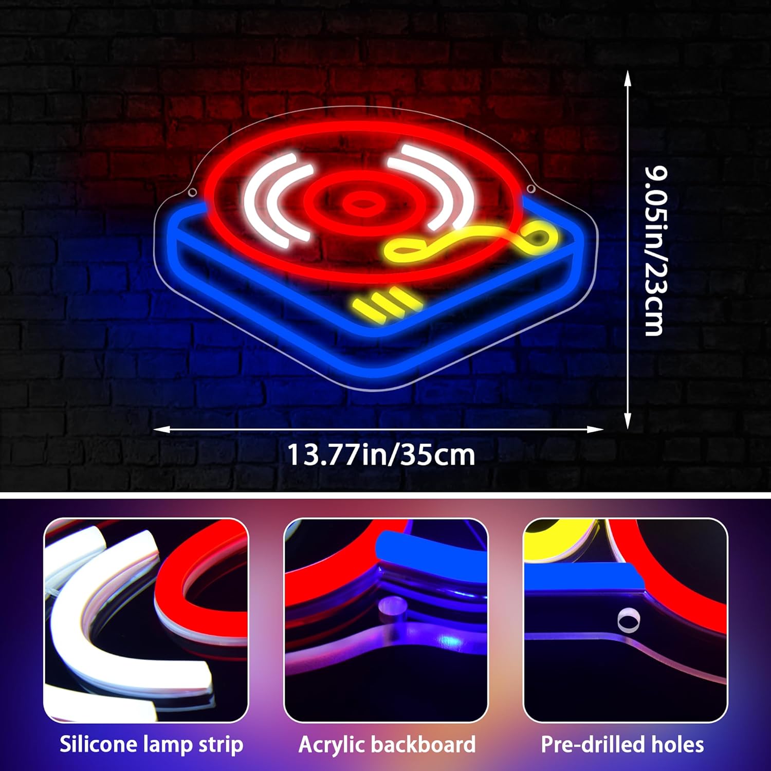 Record Player Neon Sign Guita  - Neon Sign Party recensie en prijs