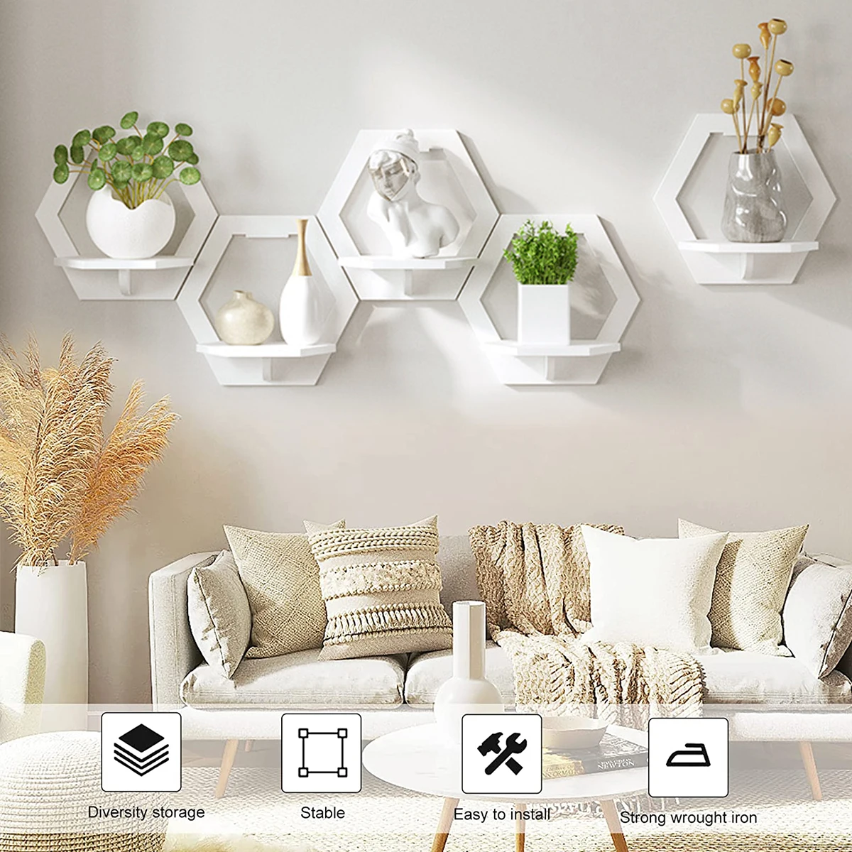 3Pcs Hexagon Wall Shelf Punch  - Flower Wall Panel recensie en prijs