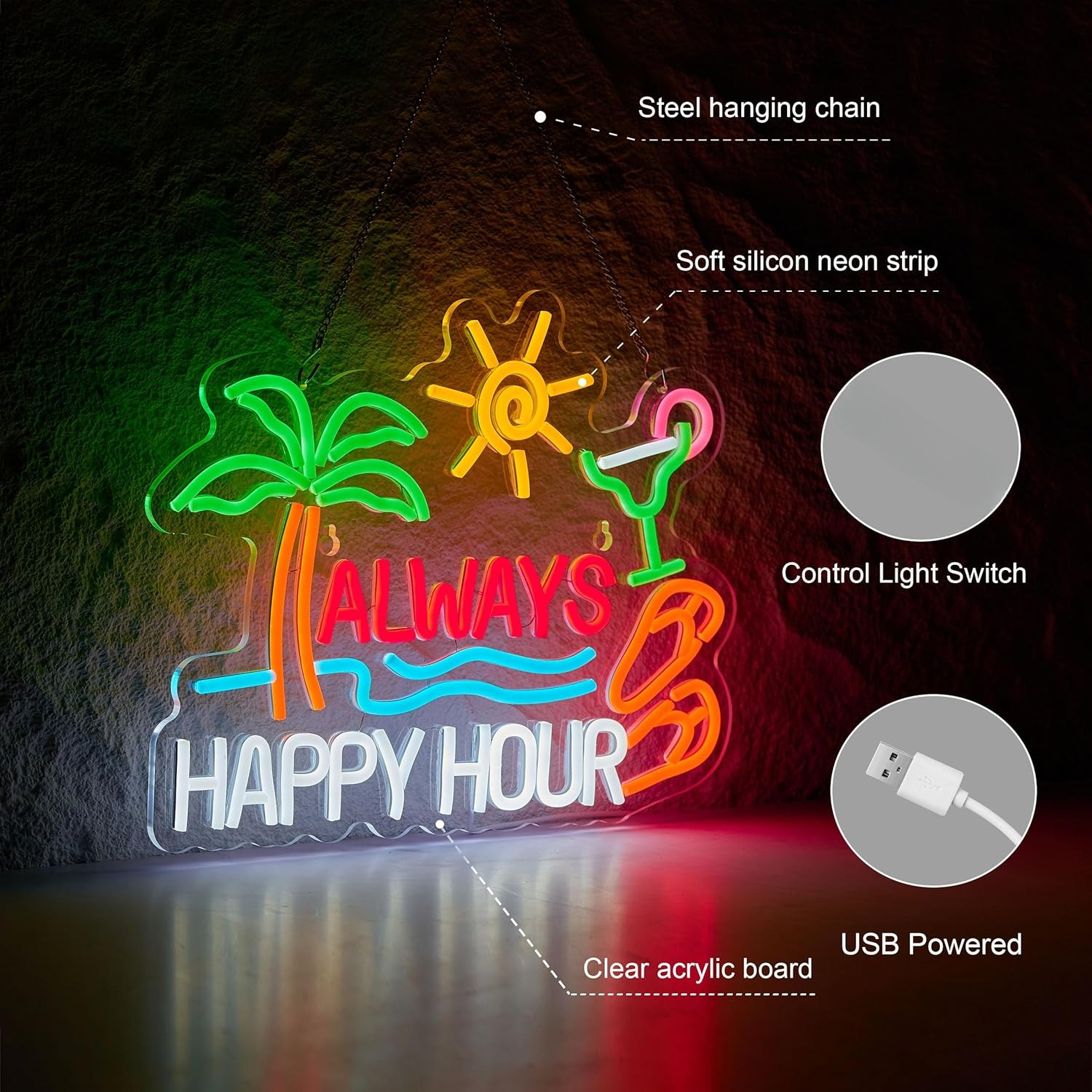 Always Happy Hour Beer Bar Neo - Neon Sign Party recensie en prijs