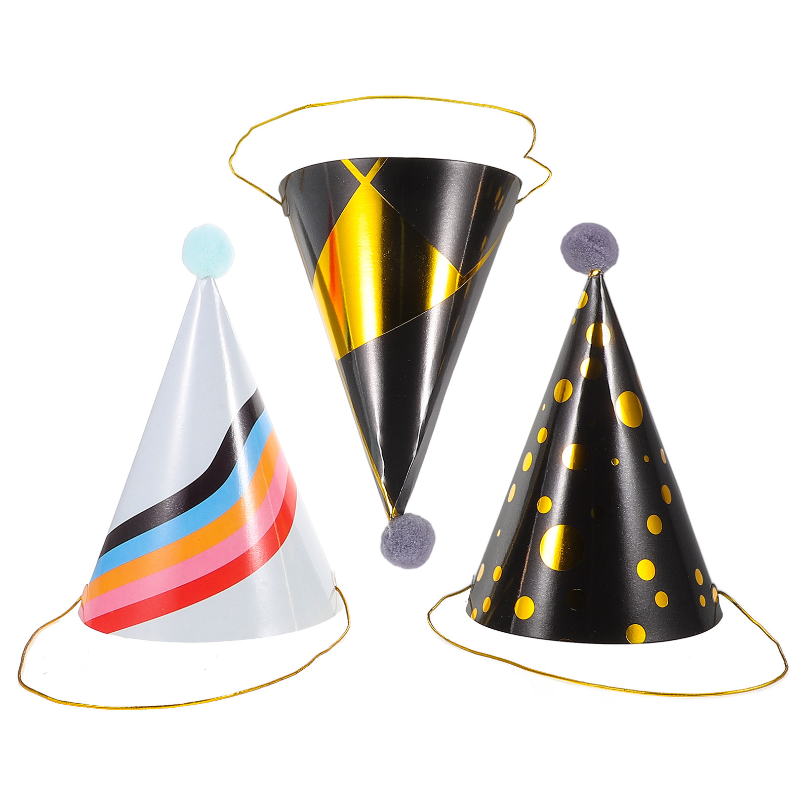 3Pcs Elegant Gold Foil Birthda - Party Hat Cone recensie en prijs
