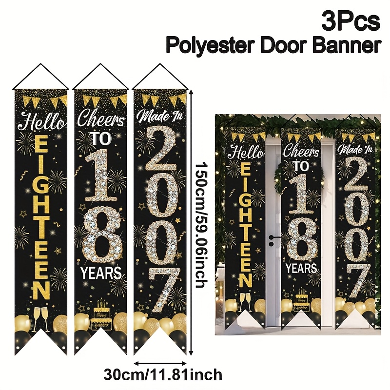 2D 3Pcs 18th Birthday Door Ban - Party Banner Gold recensie en prijs