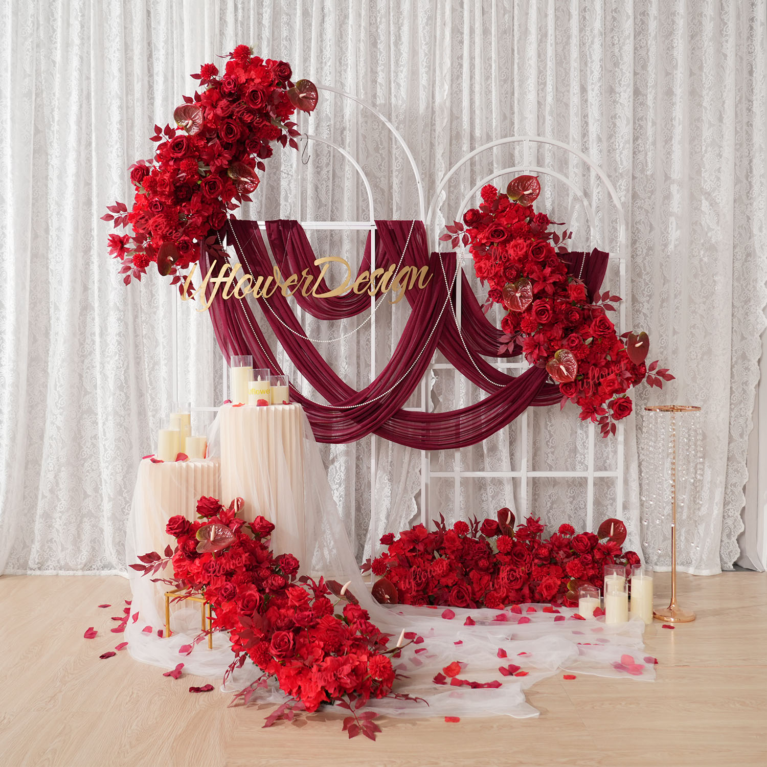 Uflower Red Flower Row Wedding - Flower Wall Panel recensie en prijs