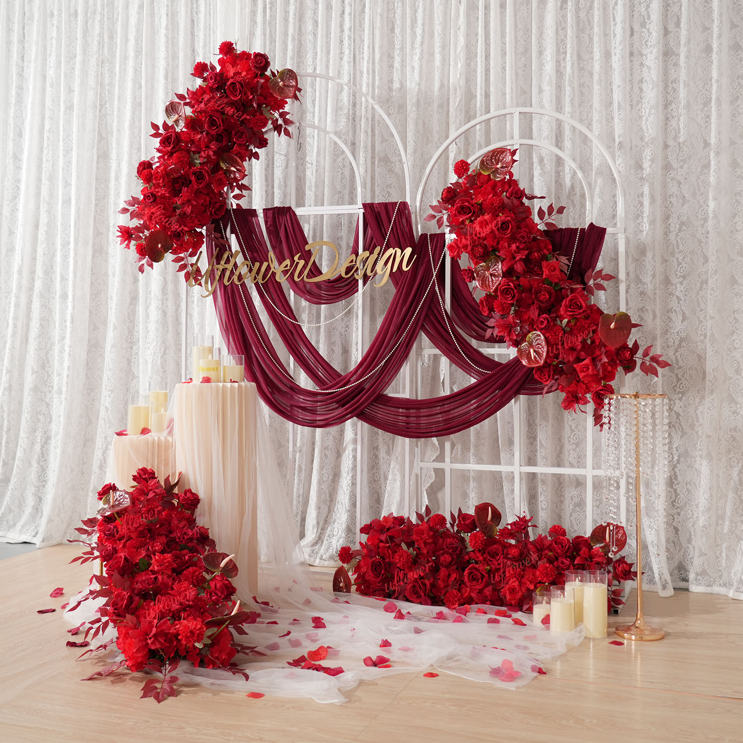 Uflower Red Flower Row Wedding - Flower Wall Panel recensie en prijs