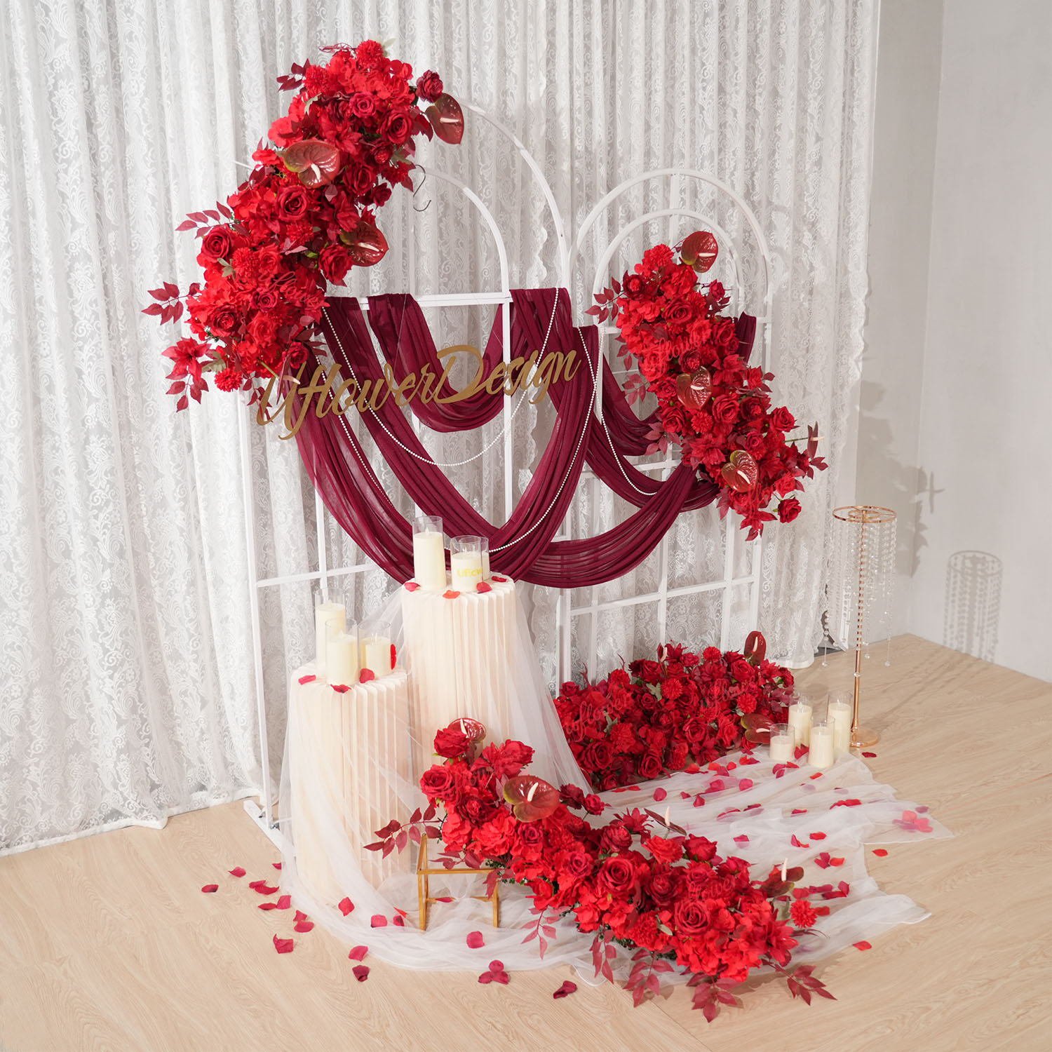 Uflower Red Flower Row Wedding - Flower Wall Panel recensie en prijs