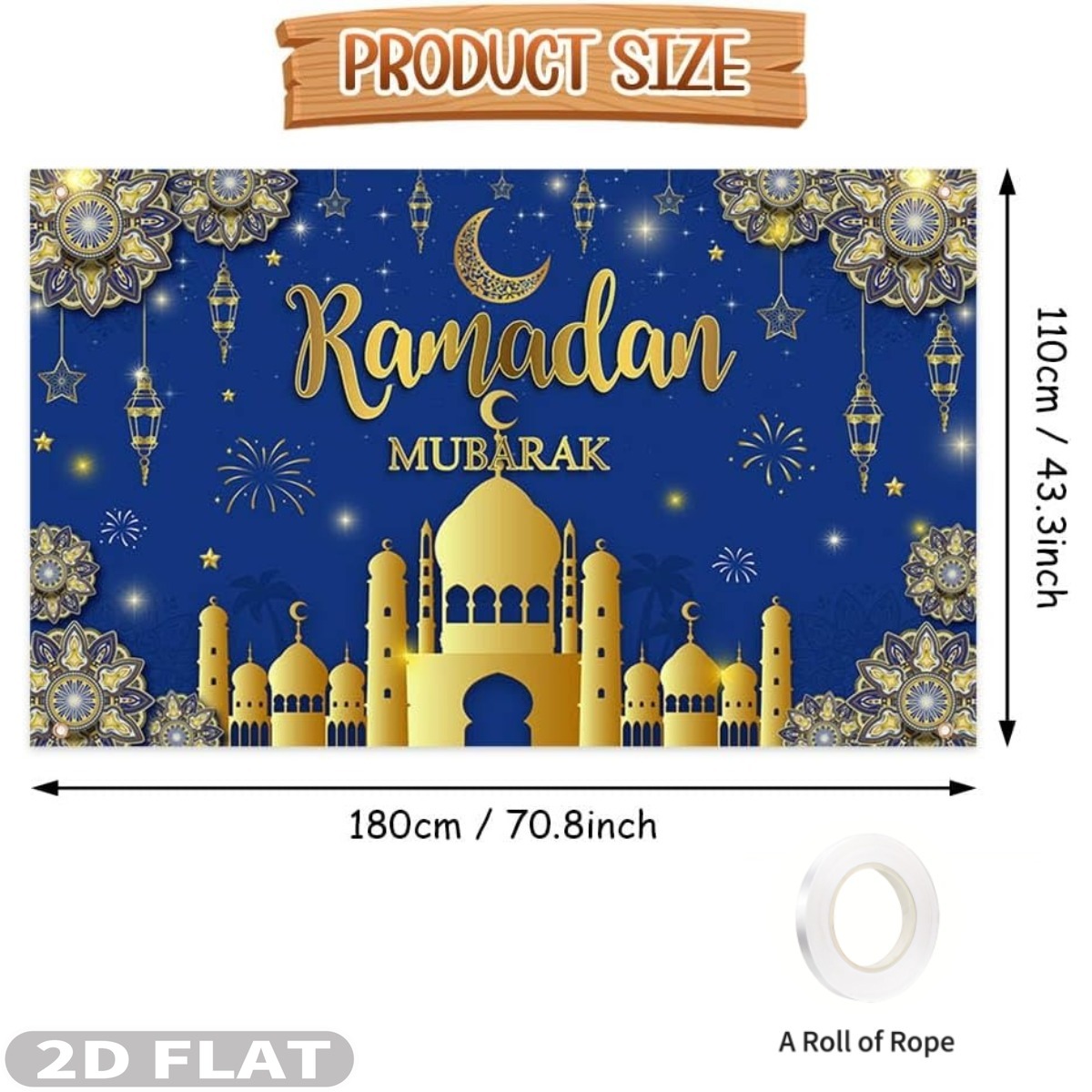 2D FLAT 1pc Ramadan Mubarak Fe - Party Banner Gold recensie en prijs