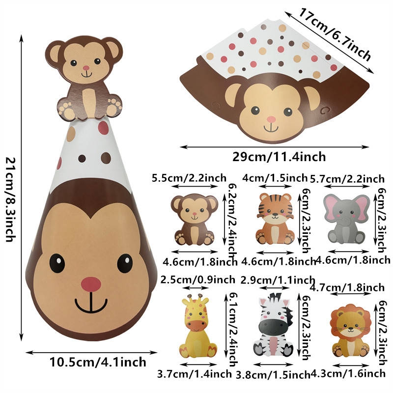 6Pcs Jungle Animal Paper Hats  - Party Hat Cone recensie en prijs
