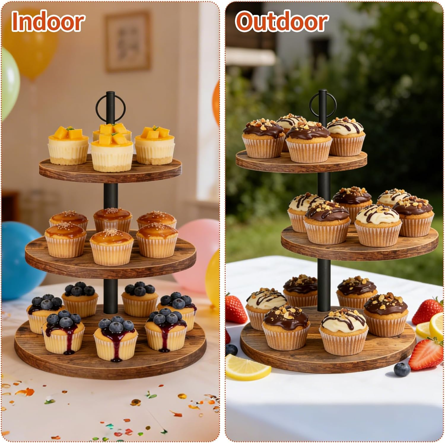 3-Tier Rustic Wood Cupcake Sta - Cupcake Stand Tier recensie en prijs
